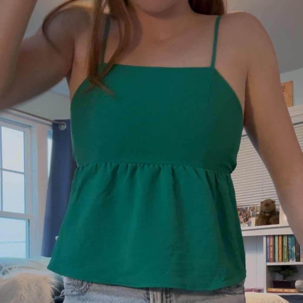Monteau green top, open back/bow in the back